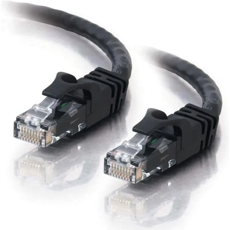 Detailed view of Cat6 solid copper patch cable with RJ45 connectors