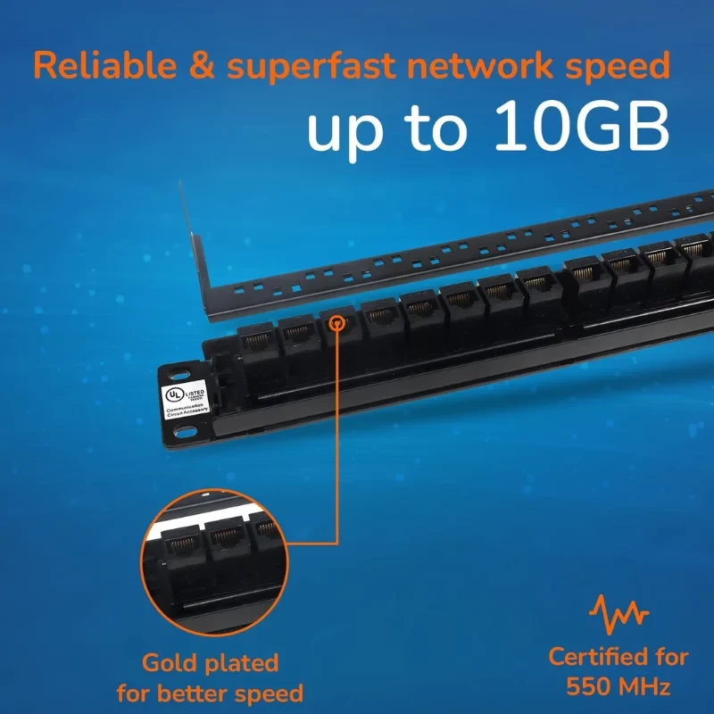 High-speed CAT6 24-port patch panel for reliable network performance