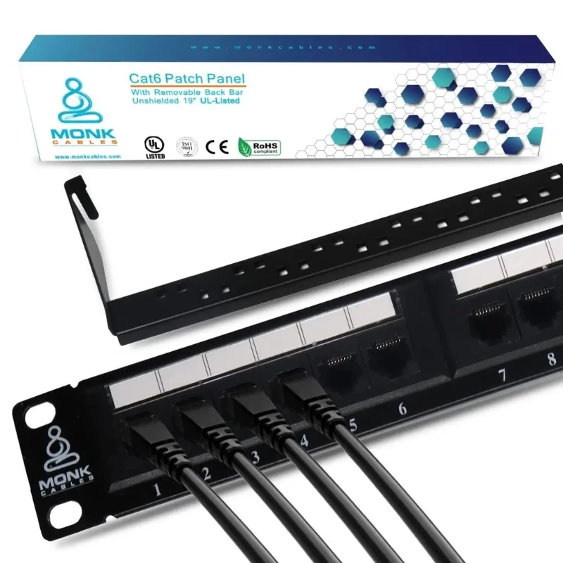 CAT6 24-port patch panel with heavy-duty punchdown design for high-speed network connections