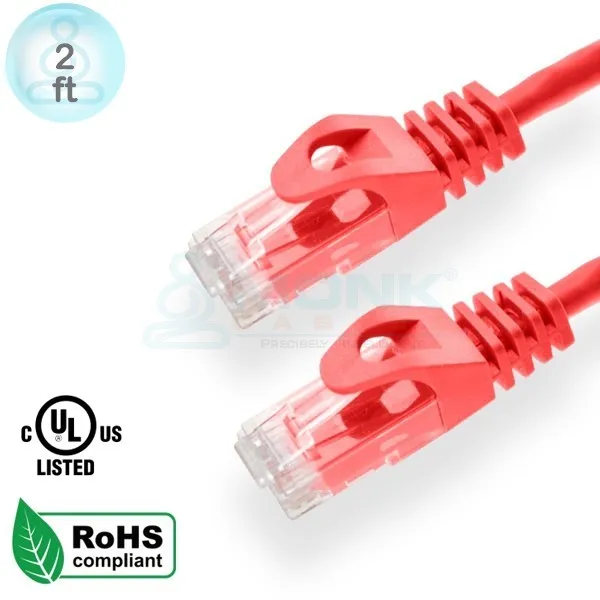 UL 2ft Red Cat6 Patch Cable UTP 24Awg