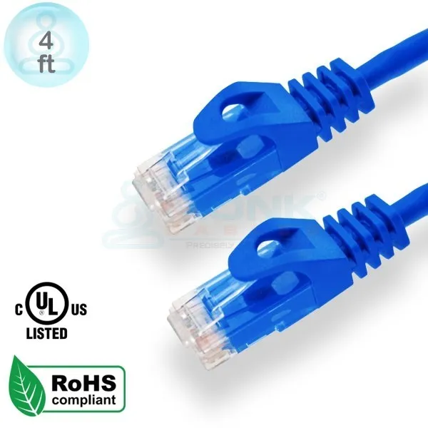 UL 4ft Blue Cat6 Patch Cable Boot & Protector UTP Stranded 24Awg