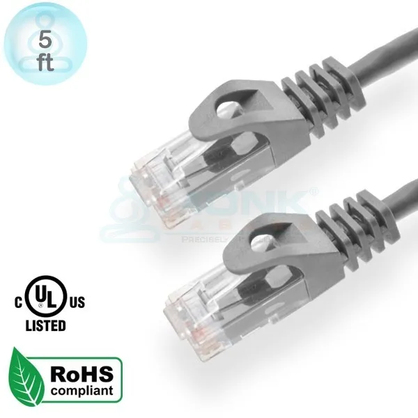 UL 5ft Gray Cat6 Patch Cable Boot & Protector UTP Stranded 24Awg