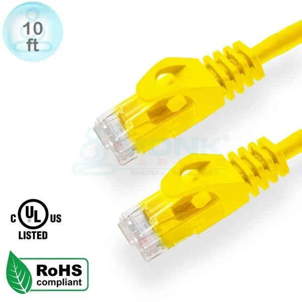 UL 10ft Yellow Cat6 Patch Cable Boot & Protector UTP Stranded 24Awg