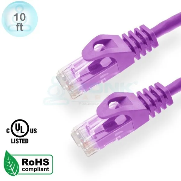 UL 10ft Purple Cat6 Patch Cable Boot & Protector UTP Stranded 24Awg