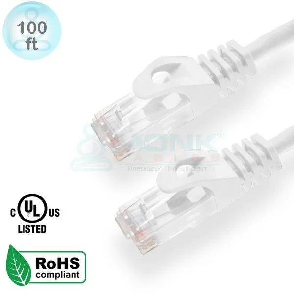 UL White 100ft CAT6 Patch Cable UTP 550Mhz Stranded 24AWG
