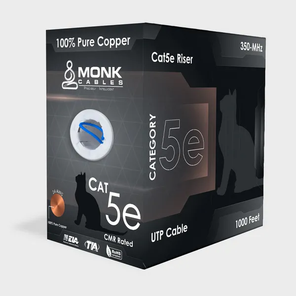 Blue Cat5e Riser (CMR) 1000ft Solid Pure Bare Copper 24-Awg 350Mhz UTP 4 Pairs Cable Pull Box