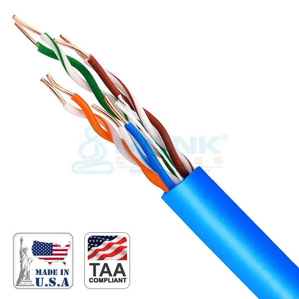 ETL-Listed Blue Plenum Cat6 1000ft (UTP) 4 Pair / 550MHz / 23Awg Solid Pure Bare Copper Ethernet Network Cable (Made in USA))