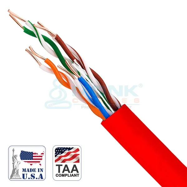 ETL Red CAT6 Plenum 23AWG Solid Bare Copper UTP 4 Pair 550MHz 1000ft Pull Box MADE IN USA 