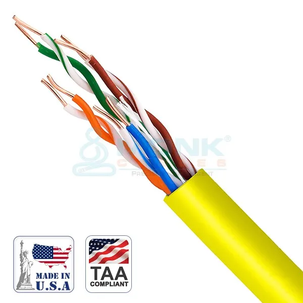 UL-Listed (Verified) Yellow Plenum Cat6 1000ft Solid Bare Copper CMP Rated UTP 23AWG / 550MHz / 8C Cable (MADE IN USA)