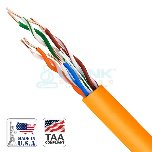 UL-Listed (Verified) Orange Plenum Cat6 1000ft Solid Bare Copper CMP Rated UTP 23AWG / 550MHz / 8C Cable (MADE IN USA)