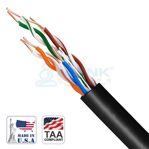UL-Listed (Verified) Black Plenum Cat6 1000ft Solid Bare Copper CMP Rated UTP 23AWG / 550MHz / 8C Cable (MADE IN USA)