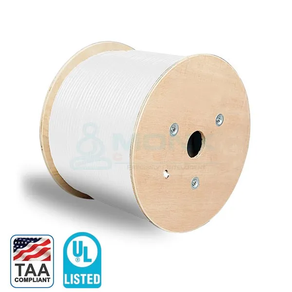 UL-Listed White Plenum Cat6a 1000ft Solid Pure Bare Copper (CMP) (UTP) Unshielded Ethernet Network Cable, TAA Compliant