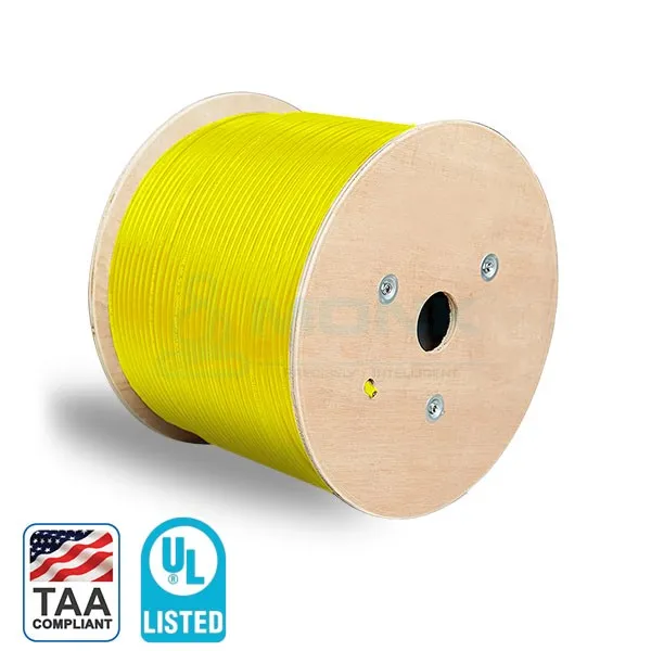 UL-Listed Yellow Plenum Cat6a 1000ft Solid Pure Bare Copper (CMP) (UTP) Unshielded Ethernet Network Cable, TAA Compliant