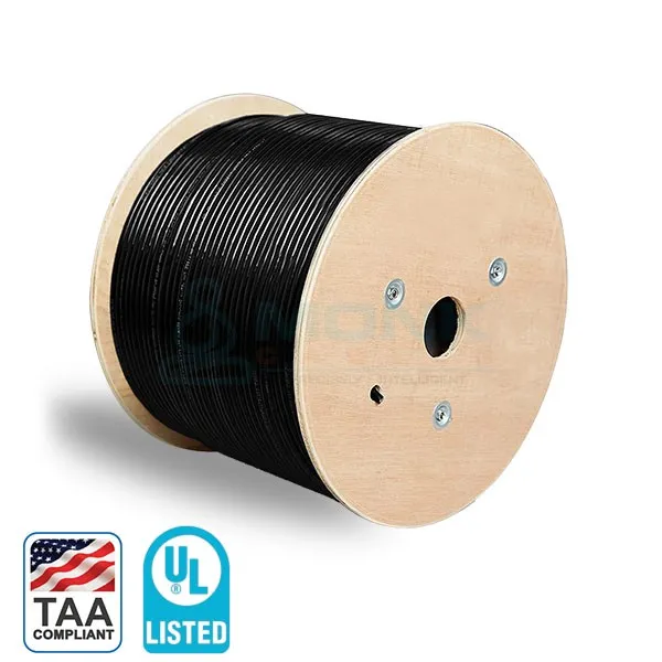 UL-Listed Black Plenum Cat6a 1000ft Solid Pure Bare Copper (CMP) (UTP) Unshielded Ethernet Network Cable, TAA Compliant