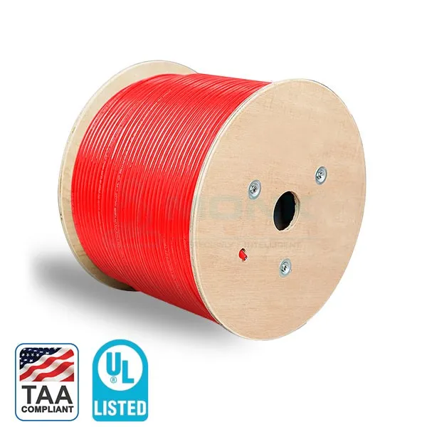 UL-Listed Red Plenum Cat6a 1000ft Solid Pure Bare Copper (CMP) (UTP) Unshielded Ethernet Network Cable, TAA Compliant